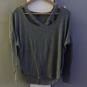 Gray Ribbed Long Sleeve Top